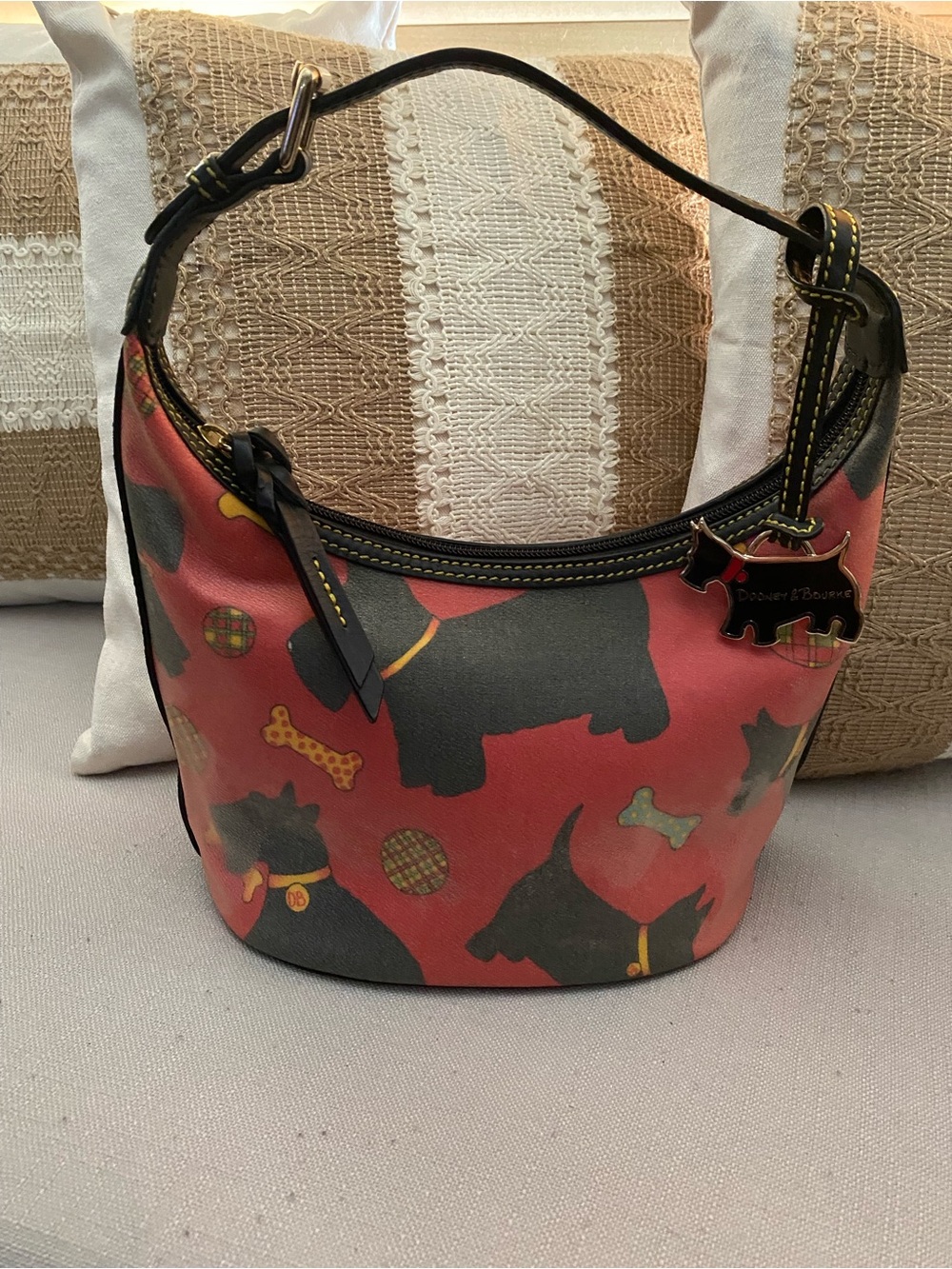 Dooney & Bourke Red and Black Scottie Dog Print Hobo Bag